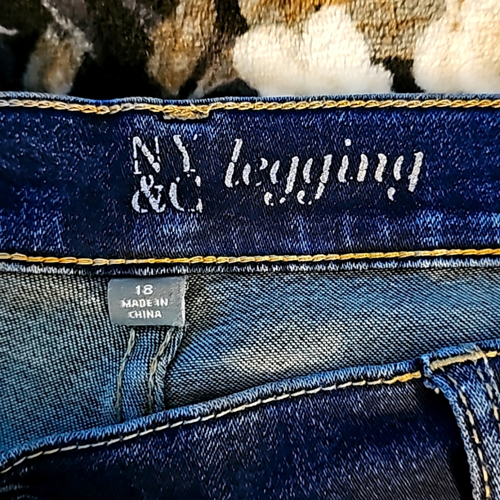 Distressed denim leggings.